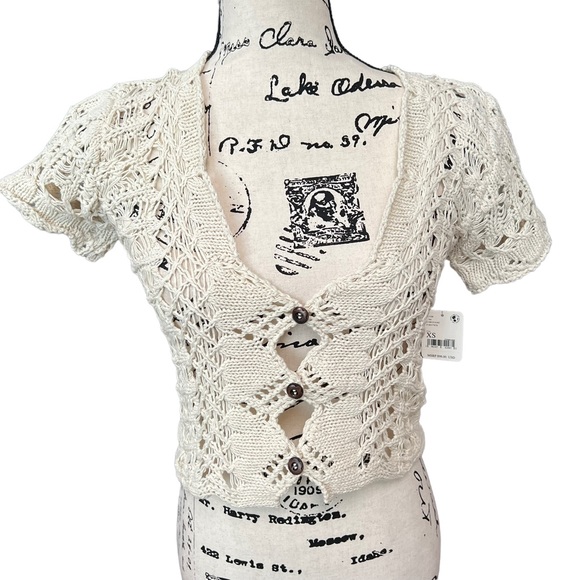 Free people Jilly short sleeve cardigan sweater Ladies size xs Tea cream ecru - Picture 2 of 6